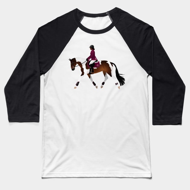 Pinto Hunter Horse and Rider - Equine Rampaige Baseball T-Shirt by Equine Rampaige